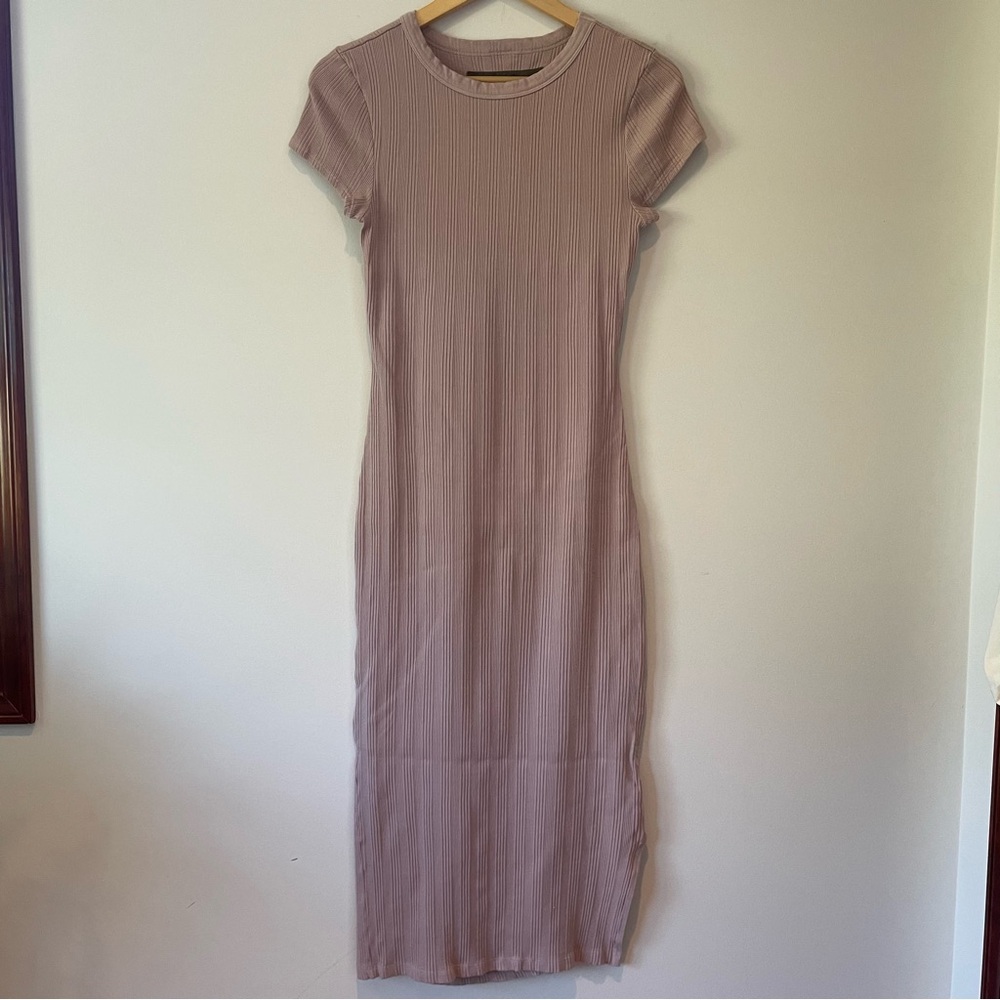 Enza Costa Rib Cap Sleeve Midi Dress in rose quartz